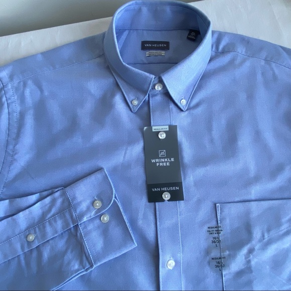 Van Heusen Solid Oxford Button Down Regular Fit Wrinkle Free Shirt - Picture 4 of 12